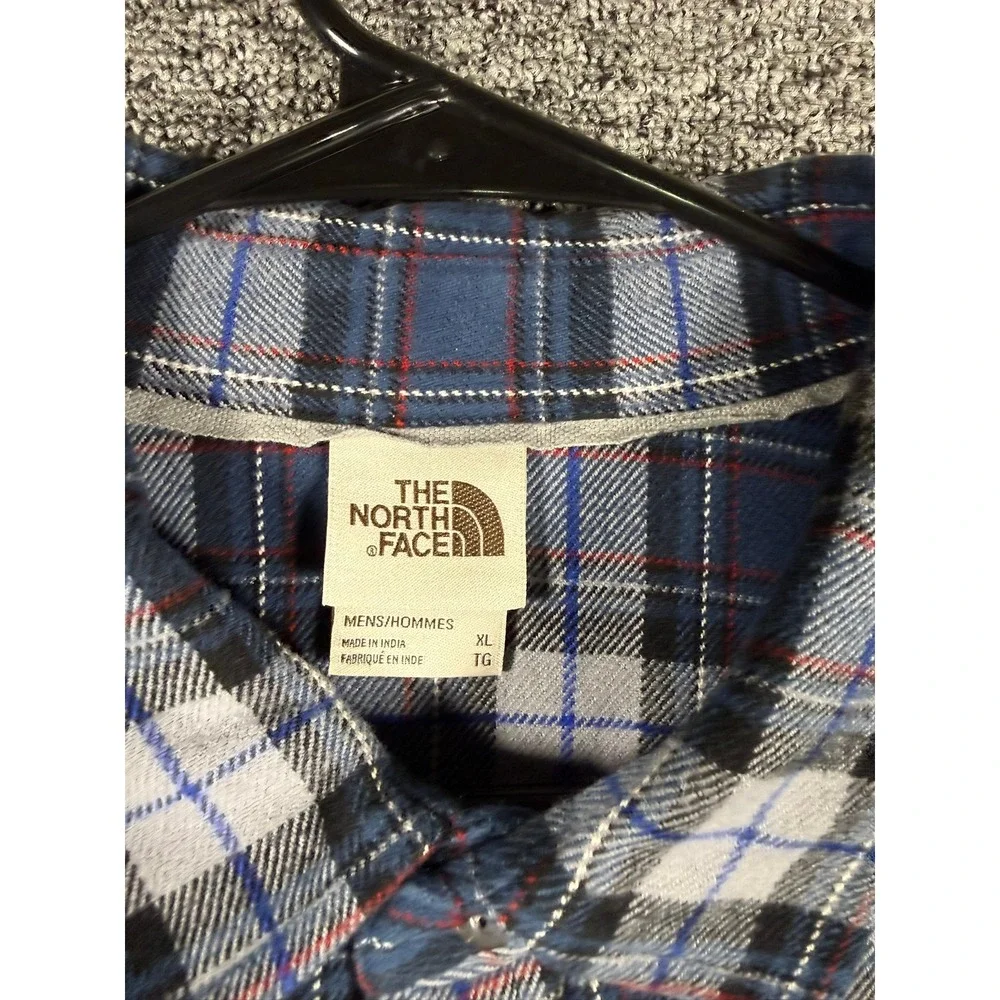The North Face Mens XL Blue Grey Plaid Cotton Flannel Long Sleeve Button Shirt